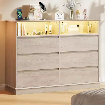 Comò per camera da letto, cassettiera a 6 cassetti, mobile a 6 cassetti con spazio aperto, armadietto moderno di grande capacità, soggiorno, corridoio