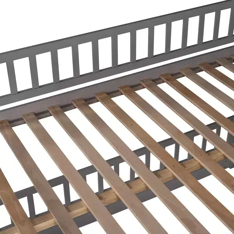 Letto a Castello con Scivolo, Letto a Castello Basso Doppio su Doppio con Recinzione e Scaletta per Bambini e Ragazzi, Bianco
