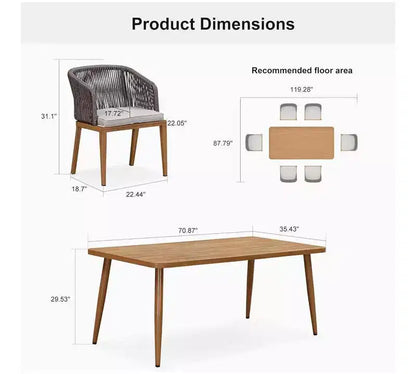 Ensemble de salle à manger d'extérieur PURPLE LEAF en osier tout temps avec table, cadre entièrement en aluminium pour pelouse, jardin, terrasse avec coussins