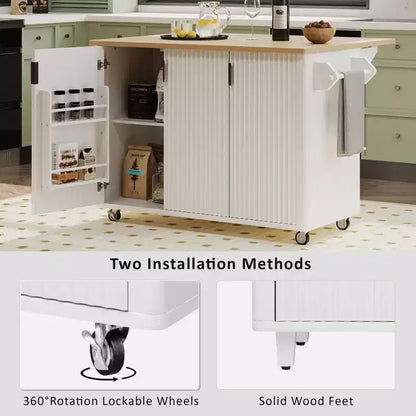 Isola cucina da 51" Farmhouse con scanalature, piano a ribalta, ruote e ripiano interno