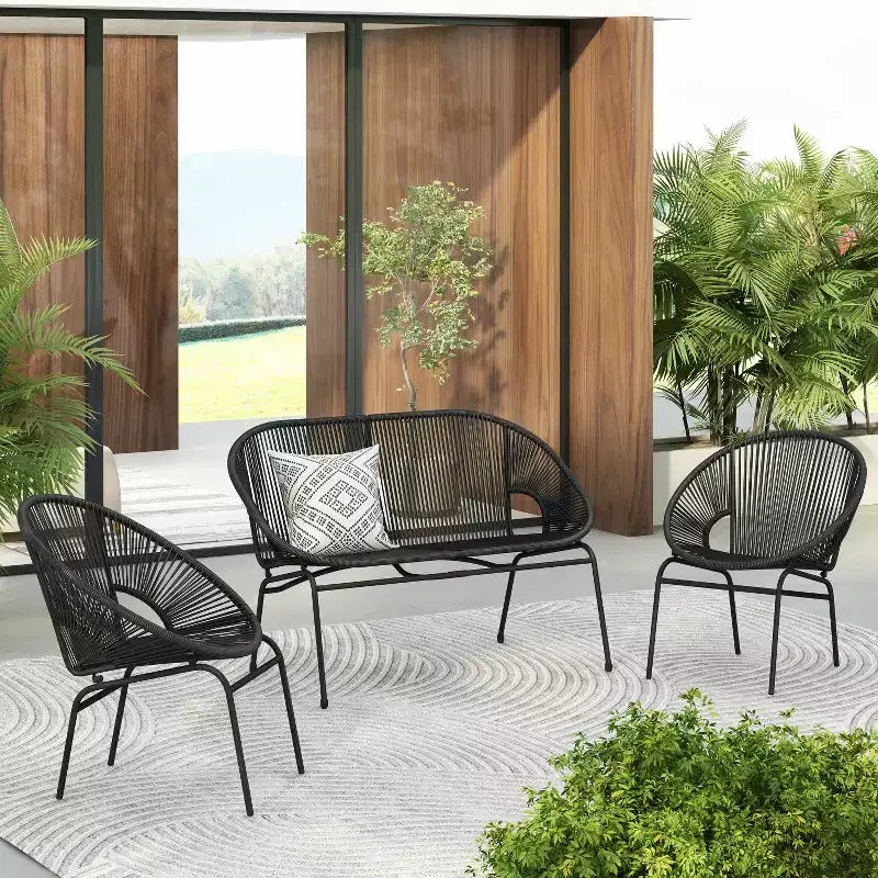 Christopher Knight Home Paoa Set Salotto da Esterno in 3 Pezzi Intrecciato con Struttura in Ferro (Tavolo Non Incluso)