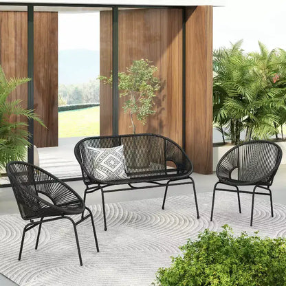 Christopher Knight Home Paoa Set Salotto da Esterno in 3 Pezzi Intrecciato con Struttura in Ferro (Tavolo Non Incluso)