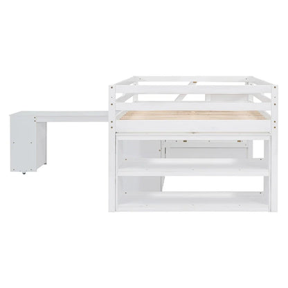 Lit mezzanine pleine taille avec bureau coulissant et 3 tiroirs