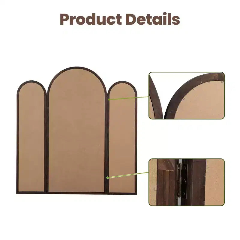 Specchio a tre ante Dovelina 71A*66.5L, specchio a figura intera ad arco reclinabile per soggiorno, sala da pranzo, ingresso, camera da letto, telaio in metallo/legno disponibile