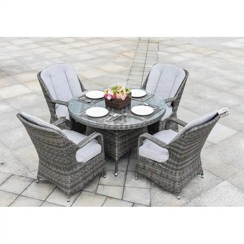 Set da pranzo rotondo in vimini da esterno da 5 pezzi con 4 poltrone