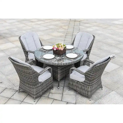 Set da pranzo rotondo in vimini da esterno da 5 pezzi con 4 poltrone