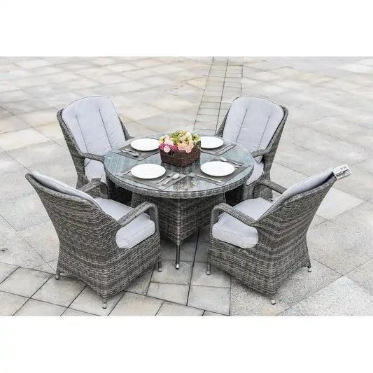 Set da pranzo rotondo in vimini da esterno da 5 pezzi con 4 poltrone