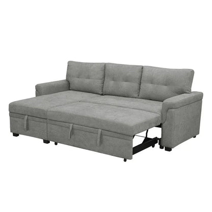 Divano componibile convertibile reversibile con letto estraibile, chaise longue con contenitore nascosto e gambe durevoli