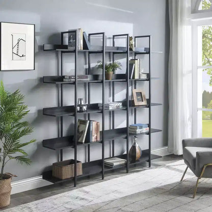 Étagère de style industriel vintage Whisen avec cadre en métal et panneau MDF, bibliothèque ouverte pour le bureau à domicile