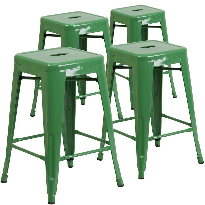 Lot de 4 tabourets de comptoir sans dossier en métal de 61 cm, pour l'intérieur ou l'extérieur, avec assise carrée