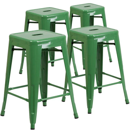 Lot de 4 tabourets de comptoir sans dossier en métal de 61 cm, pour l'intérieur ou l'extérieur, avec assise carrée