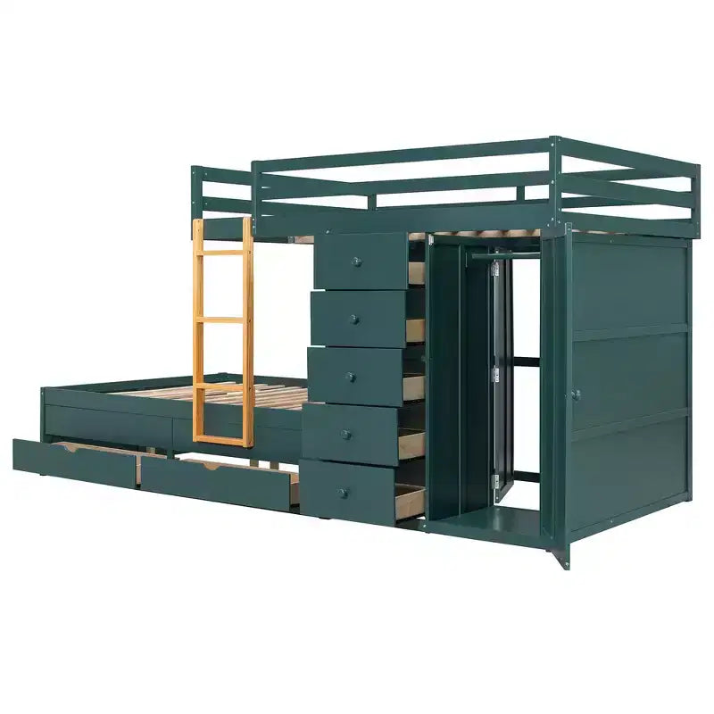 Lit superposé complet Whisen avec 2 grands tiroirs, 5 petits tiroirs et petite armoire