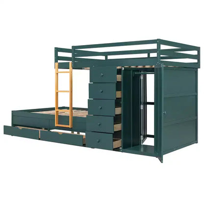 Lit superposé complet Whisen avec 2 grands tiroirs, 5 petits tiroirs et petite armoire