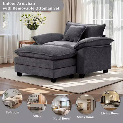 Poltrona a sacco oversize in ciniglia EHMKNP con pouf