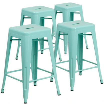 Lot de 4 tabourets de comptoir sans dossier en métal de 61 cm, pour l'intérieur ou l'extérieur, avec assise carrée