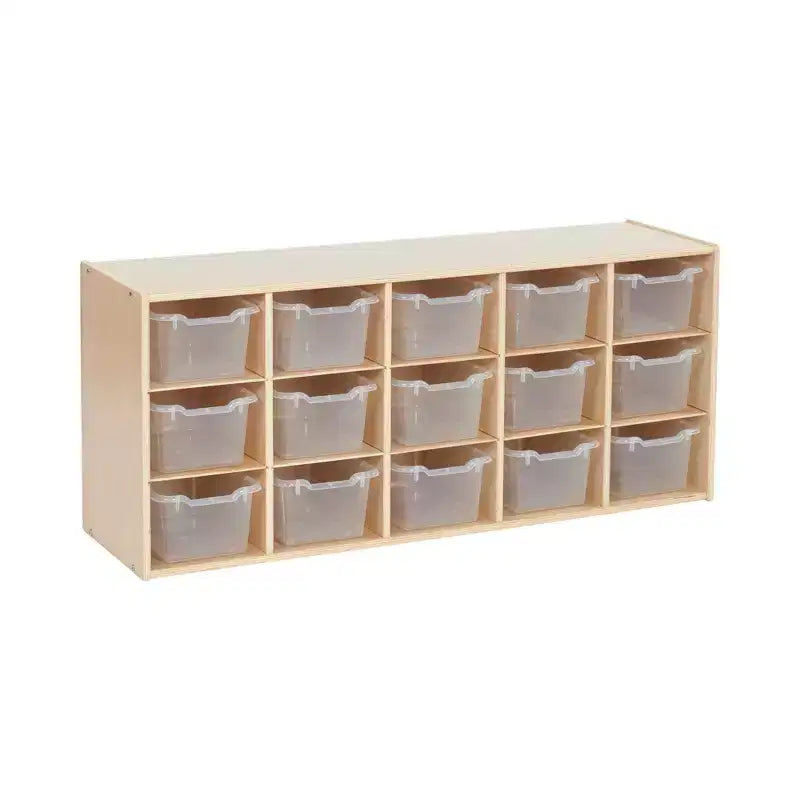 Meuble de rangement 15 bacs ECR4Kids Streamline avec 15 bacs à façade incurvée, 3x5, mobilier pour enfants