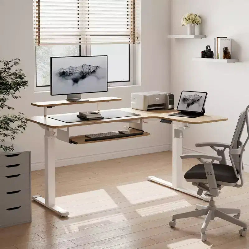Scrivania angolare EUREKA ERGONOMIC 60x23 regolabile in altezza con set di accessori