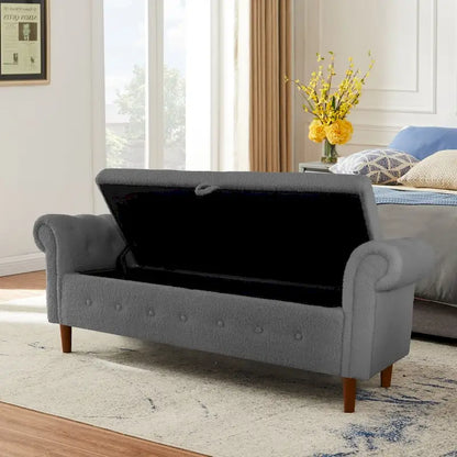 Panca contenitore per camera da letto, fondo letto, con braccioli arrotolati, in velluto, divano ottomana, panca lunga