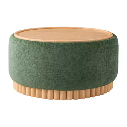 Pouf rotondo Polibi con base cilindrica in legno massello e coperchio reversibile