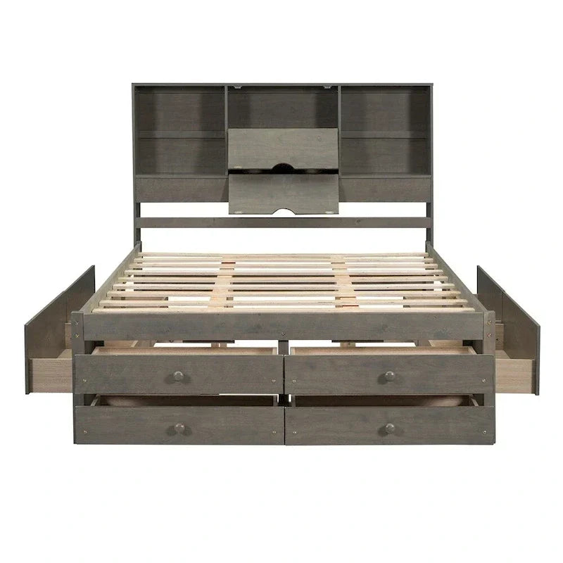 Letto a piattaforma King Size con testiera contenitore e 8 cassetti