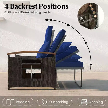 Set divano letto in rattan per esterni Costway con divanetto imbottito e poggiapiedi contenitore per veranda Beige/Blu marino/Rosso/Turchese/Nero/Grigio