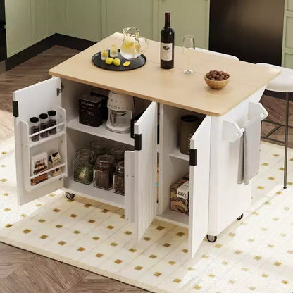 Isola cucina da 51" Farmhouse con scanalature, piano a ribalta, ruote e ripiano interno