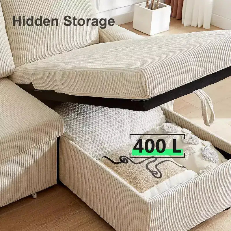 Divano letto estraibile a quattro posti Dyonery da 105 pollici con contenitore, tasche laterali, schienale regolabile, convertibile