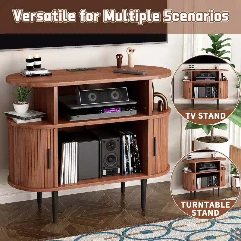 Mobile GDFStudio Emerson in legno per giradischi stile Mid-Century Modern