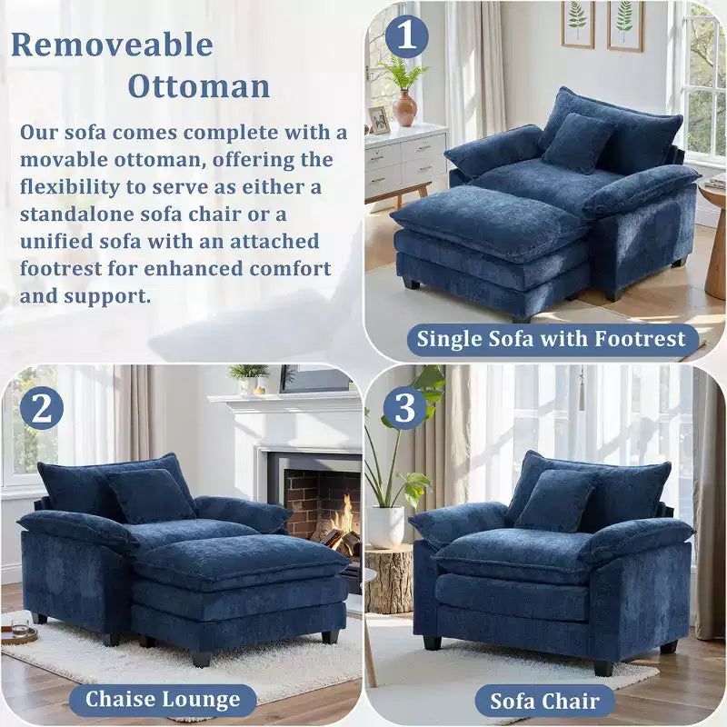 Poltrona a sacco oversize in ciniglia EHMKNP con pouf