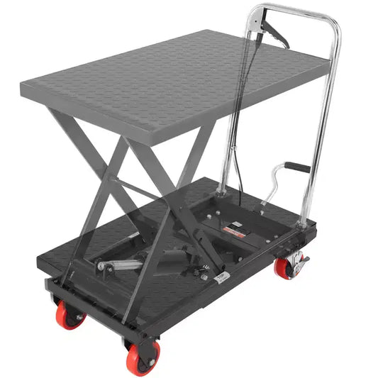 Carrello da Tavolo Idraulico a Forbice, Capacità 227 kg, Altezza di Sollevamento 72,4 cm, Tavolo Elevatore Manuale a Forbice Singola con 4 Ruote e Tappetino Antiscivolo
