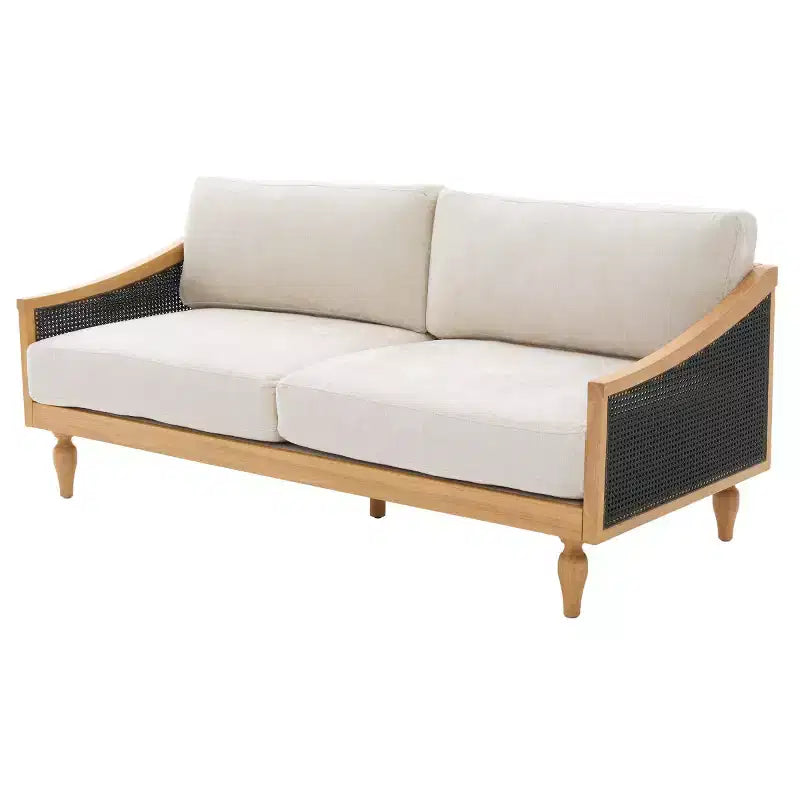 Divanetto Divano Moderno di Metà Secolo con Morbida Imbottitura, Braccioli in Rattan e Gambe in Legno, Divano a 2 Posti per Soggiorno, Camera da Letto o Appartamento-Panipeachy
