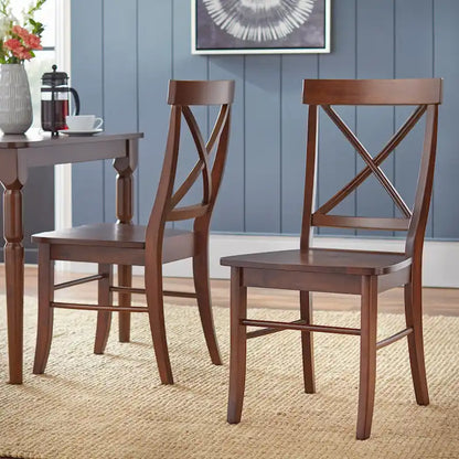 Set di 2 sedie da pranzo in legno di gomma, design a X-Back, capacità 113 kg, finitura opaca