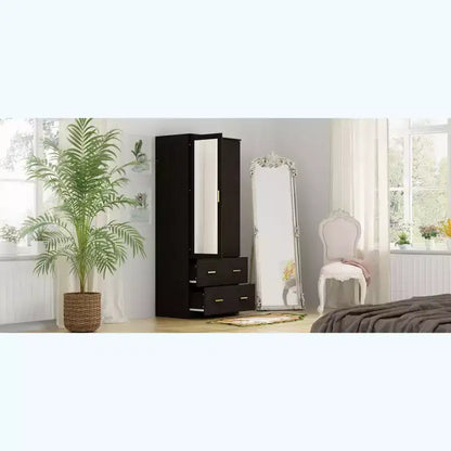 Hitow Armoire de rangement double tiroir avec portes miroir et zones de rangement