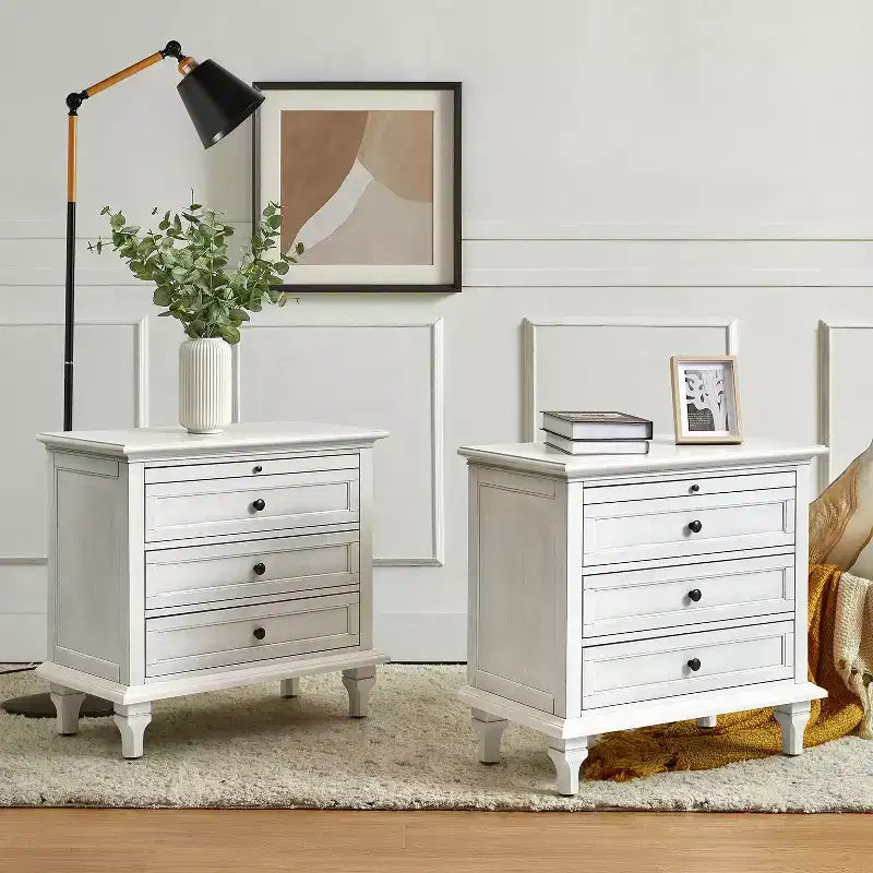 Giorgio 3 - Comodino con 3 cassetti e prese integrate, set da 2|HULALA HOME
