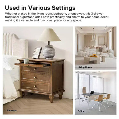 Giorgio 3 - Comodino con 3 cassetti e prese integrate, set da 2|HULALA HOME