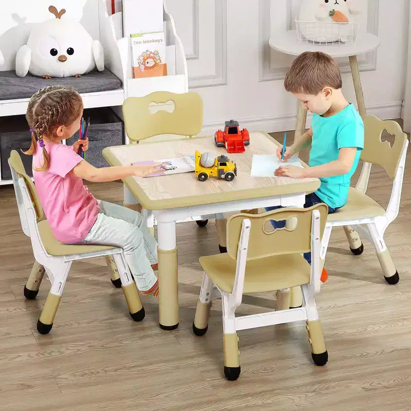 Set Tavolo e Sedie per Bambini, Scrivania Regolabile in Altezza per età 2-10 anni, Tavolo per Arte e Artigianato, Gambe Antiscivolo, per Aule Asili Nido