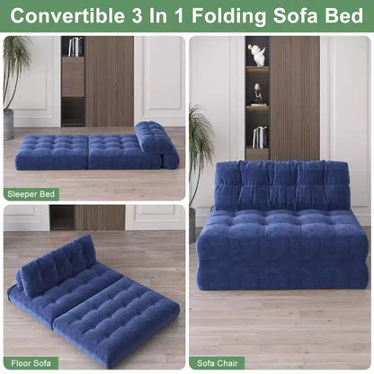 Divano Letto Futon Pieghevole in Velluto a Coste, Sedia Convertibile da Pavimento con Cuscino e Supporto per la Schiena