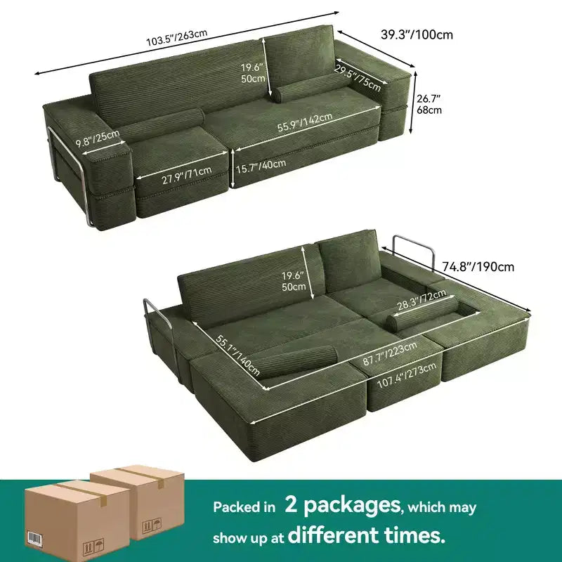 Canapé sectionnel convertible Cloud, canapé sectionnel confortable en velours côtelé, canapé confortable avec assise profonde et coussins hauts, facile à assembler