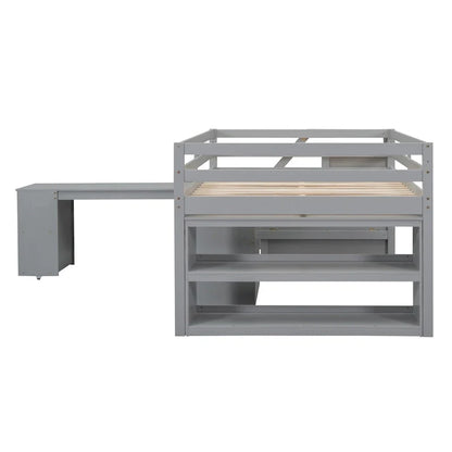 Lit mezzanine pleine taille avec bureau coulissant et 3 tiroirs