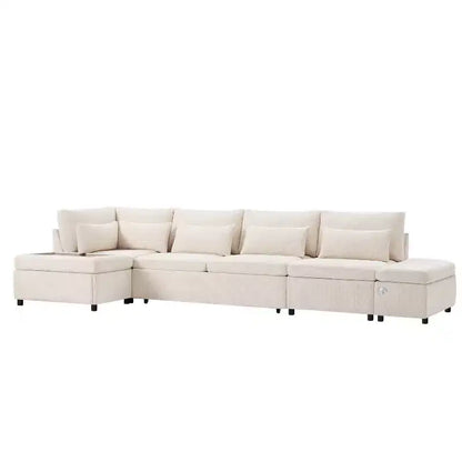 Canapé-lit modulaire sectionnel Whisen 270 - 6 places en forme de L avec pouf de rangement, canapé en chenille, personnalisable pour salon et appartement