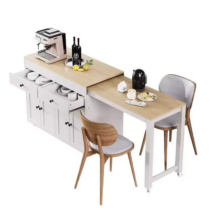 Isola da Cucina da 189 cm con Tavolo da Pranzo Estensibile, Carrello con 4 Armadietti, 2 Cassetti, Porta Spezie, Ripiani Regolabili