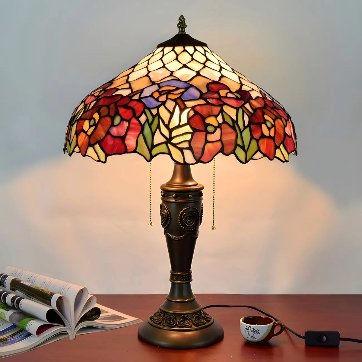Lampada da tavolo HomeyFad a 2 luci, vintage, con cupola in vetro inossidabile