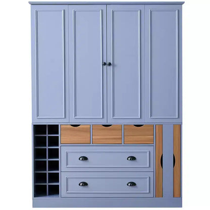 Garde-manger de cuisine autoportant Whisen de 180 cm de haut, grand buffet de salle à manger avec 4 portes pliantes, étagères, porte-bouteilles