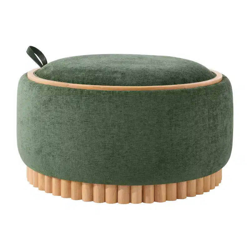 Pouf rotondo Polibi con base cilindrica in legno massello e coperchio reversibile
