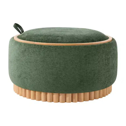 Pouf rotondo Polibi con base cilindrica in legno massello e coperchio reversibile