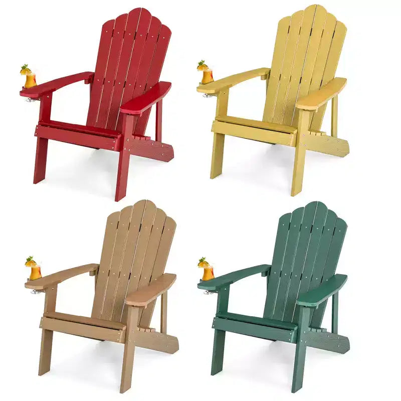 Sedia Adirondack Costway da esterno, set da 4 pezzi, in HIPS, con portabicchiere, resistente alle intemperie, capacità 172 kg, colori teak e verde e giallo e rosso/nero e grigio chiaro e blu marino e bianco
