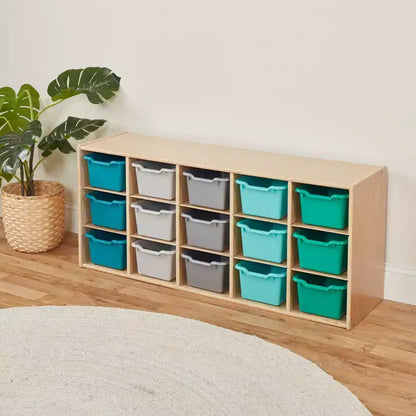Meuble de rangement 15 bacs ECR4Kids Streamline avec 15 bacs à façade incurvée, 3x5, mobilier pour enfants