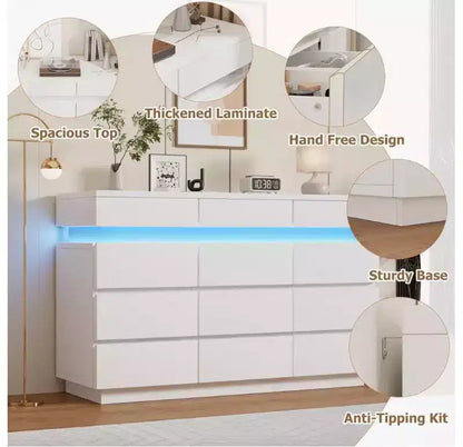 Cassettiera in legno da 149 cm con 12 cassetti, comò moderno per camera da letto, soggiorno, corridoio e ingresso