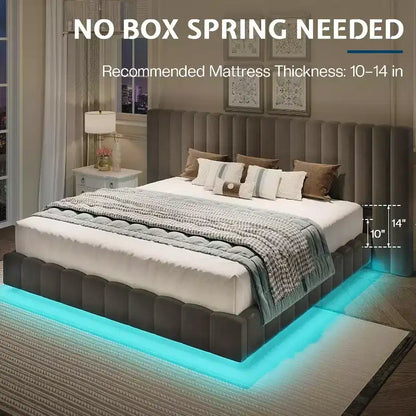 AMERLIFE Letto Imbottito con Luci LED, Design Flottante, Supporto a Doghe Solide
