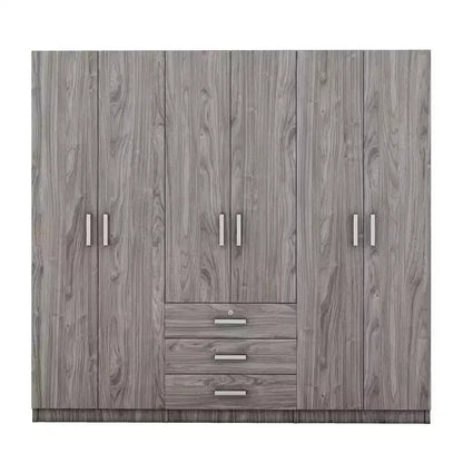 Armoire 6 portes en bois avec tiroirs pour chambre à coucher